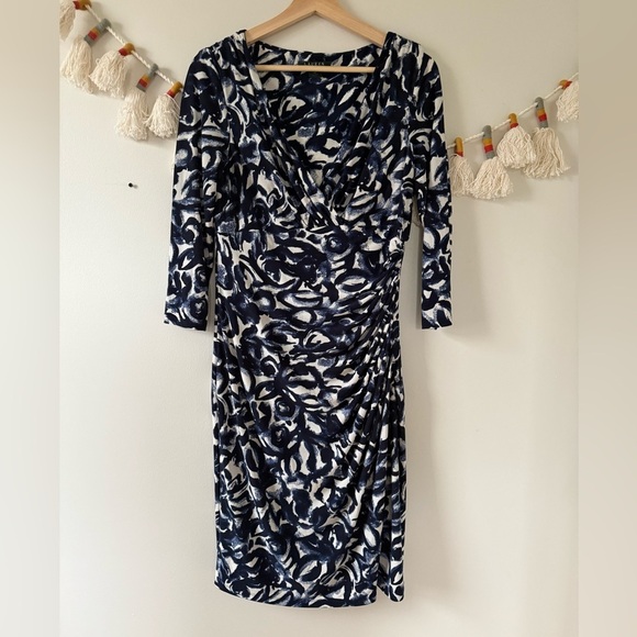 Lauren Ralph Lauren Dresses & Skirts - Lauren Ralph Lauren Printed Faux Wrap Ruched Sheath Midi Dress Modest Missy 10